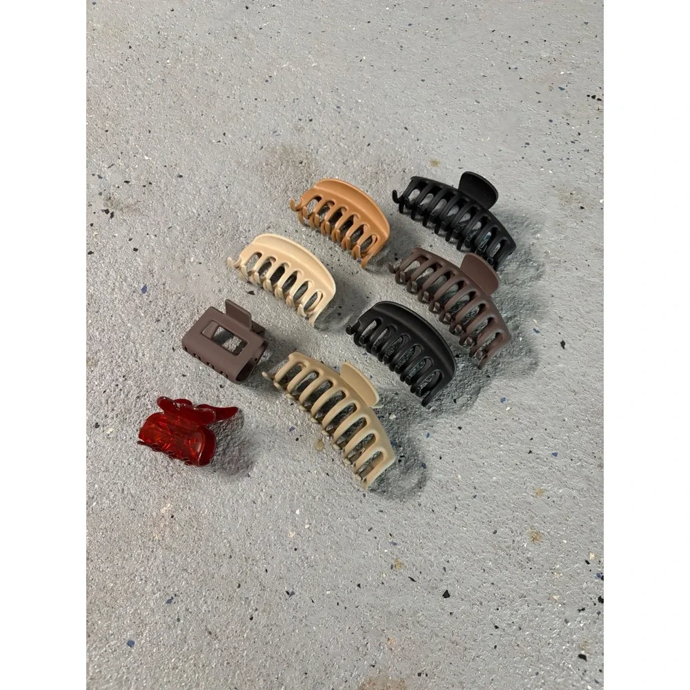 8pc Hair Claw Clip Bundle Matte Neutral Brown Black Tan Butterfly Rectangular